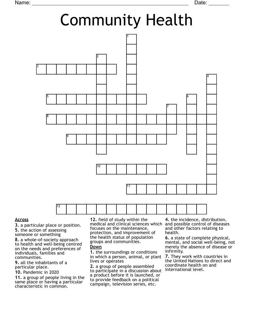 Community Health  Crossword