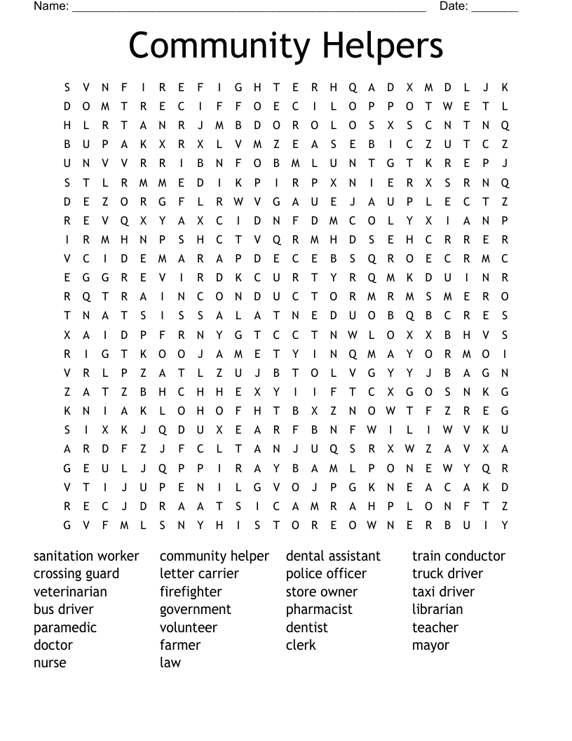 Community Helpers Word Search