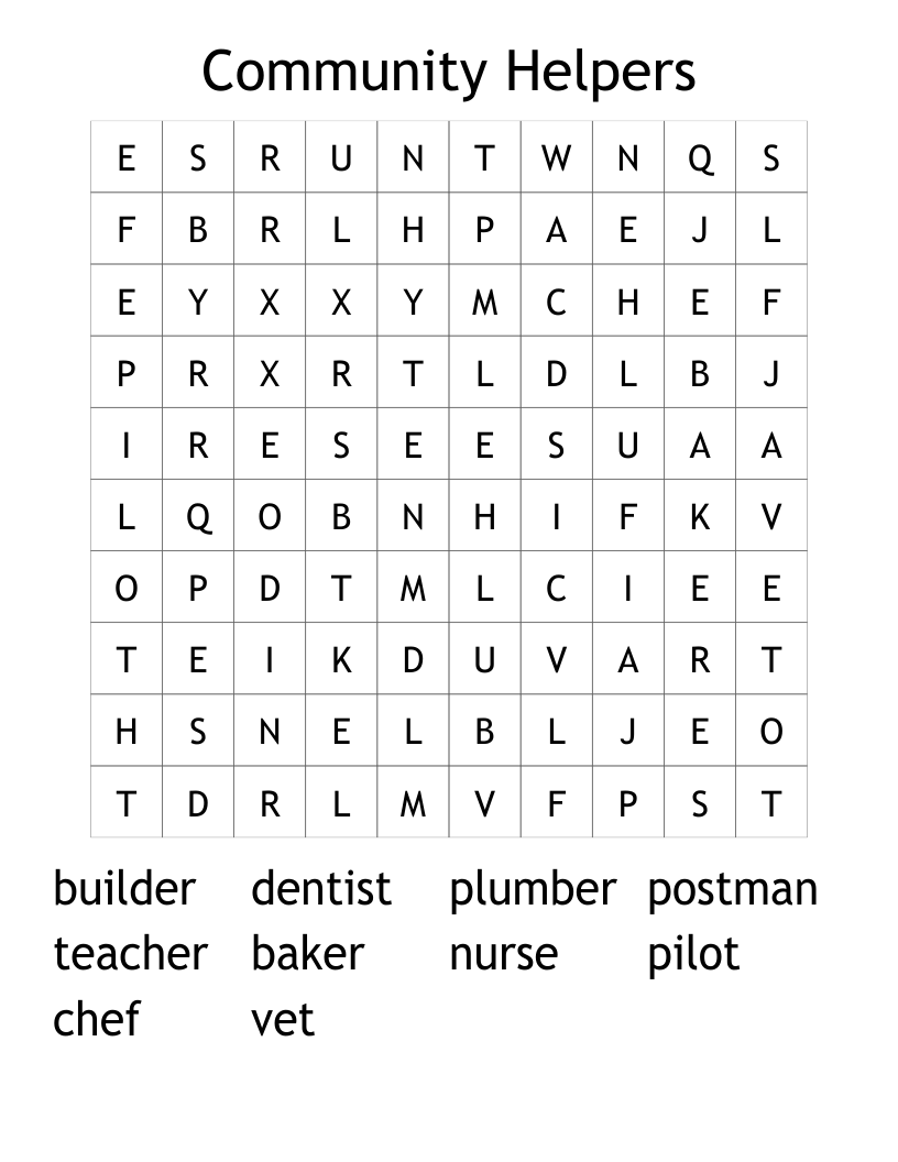 Community Helpers Word Search