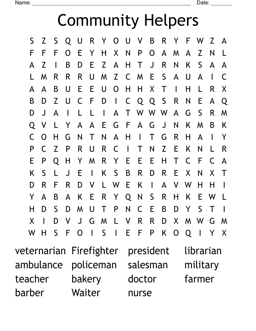 Community Helpers Word Search