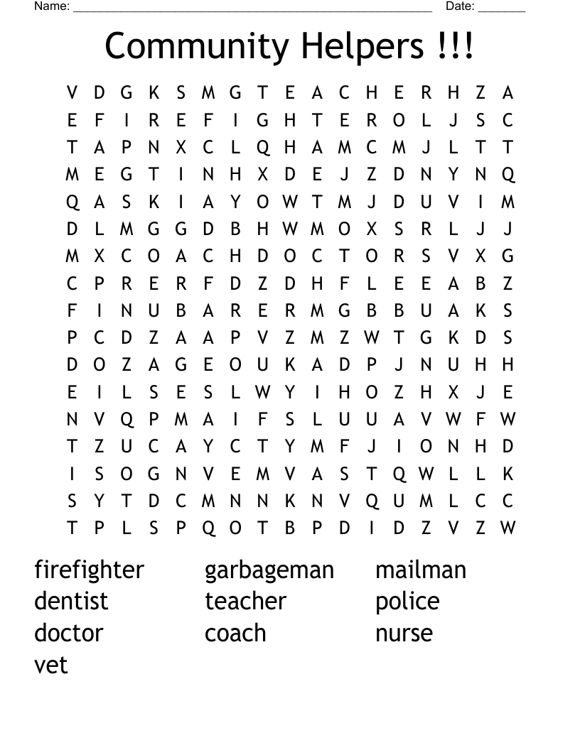 Community Helpers !!! Word Search