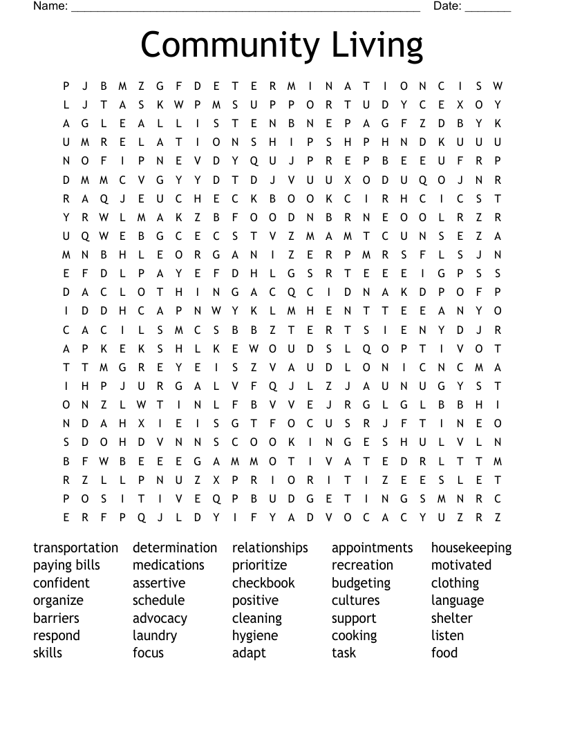 Community Living  Word Search