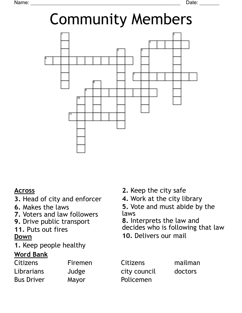 Community Members Crossword