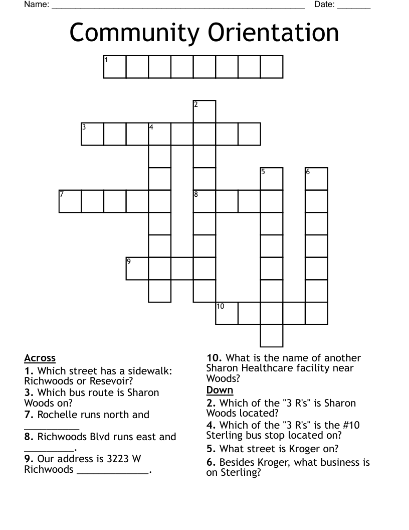 Community Orientation Crossword
