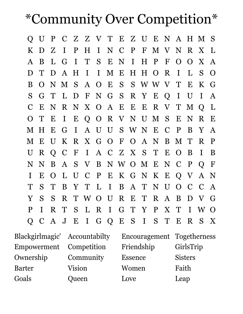 *Community Over Competition* Word Search