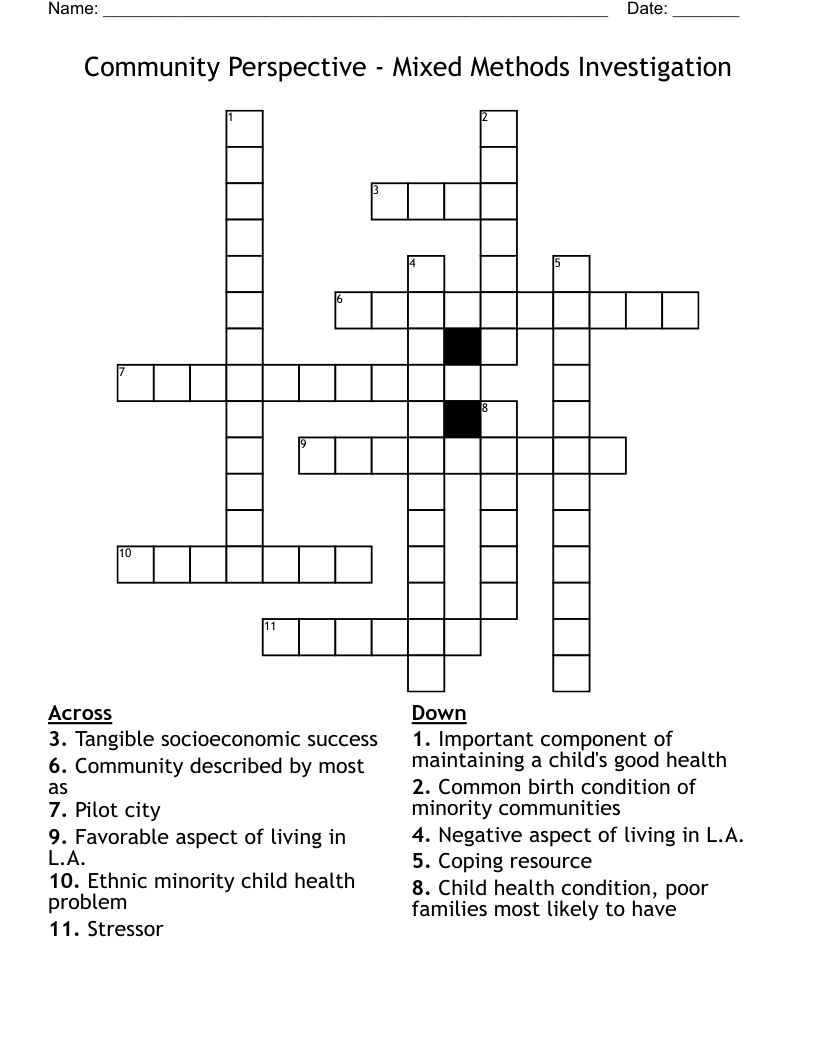 Community Perspective - Mixed Methods Investigation Crossword