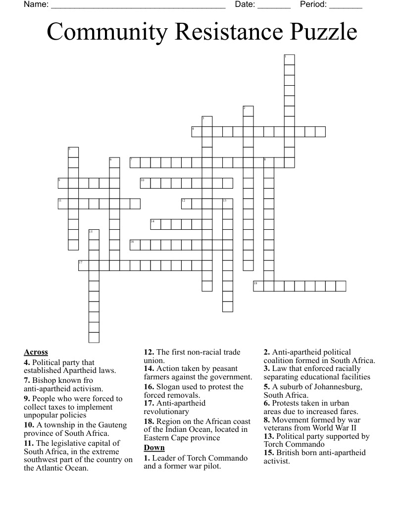 Community Resistance Puzzle Crossword