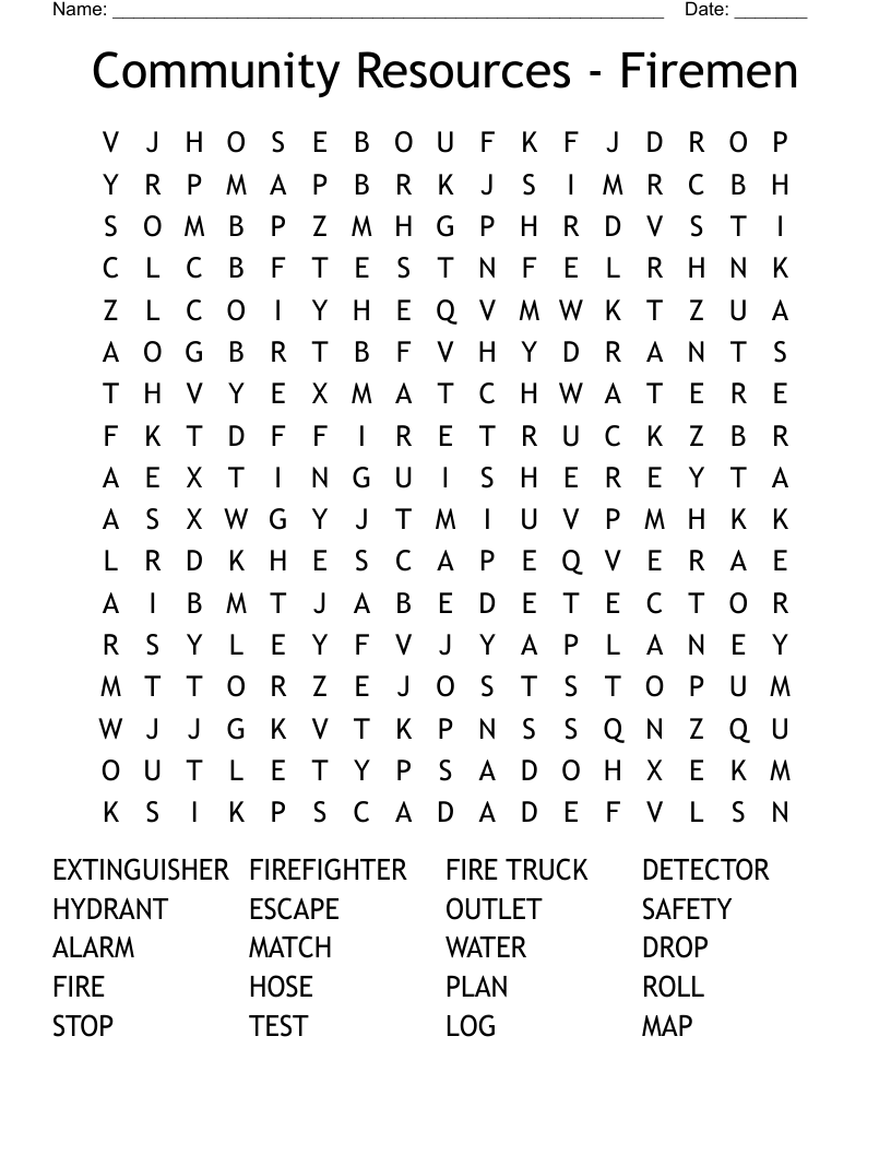 Community Resources - Firemen Word Search