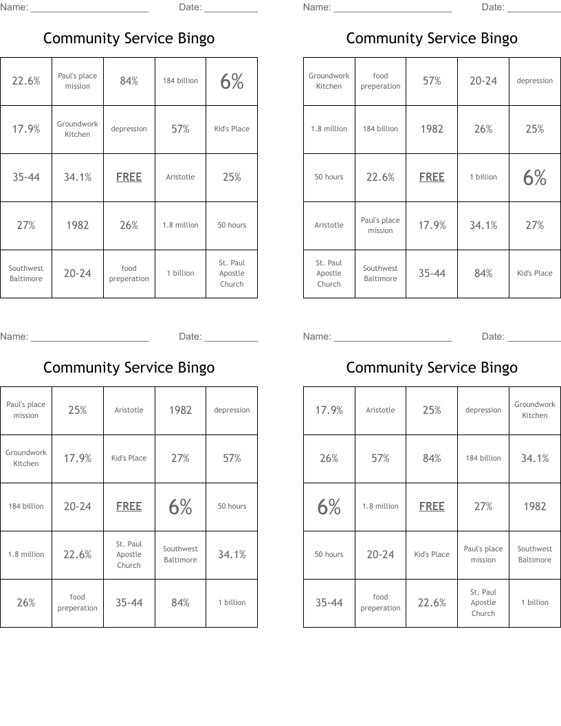 Community Service Bingo