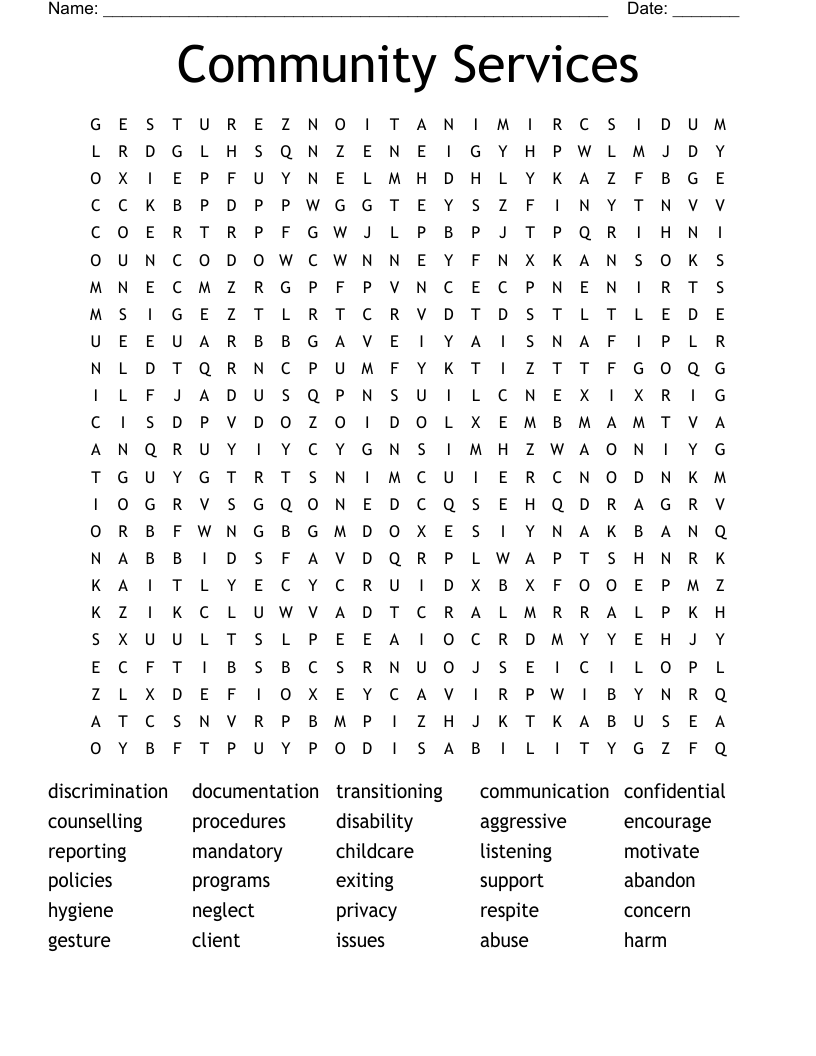 Community Services Word Search