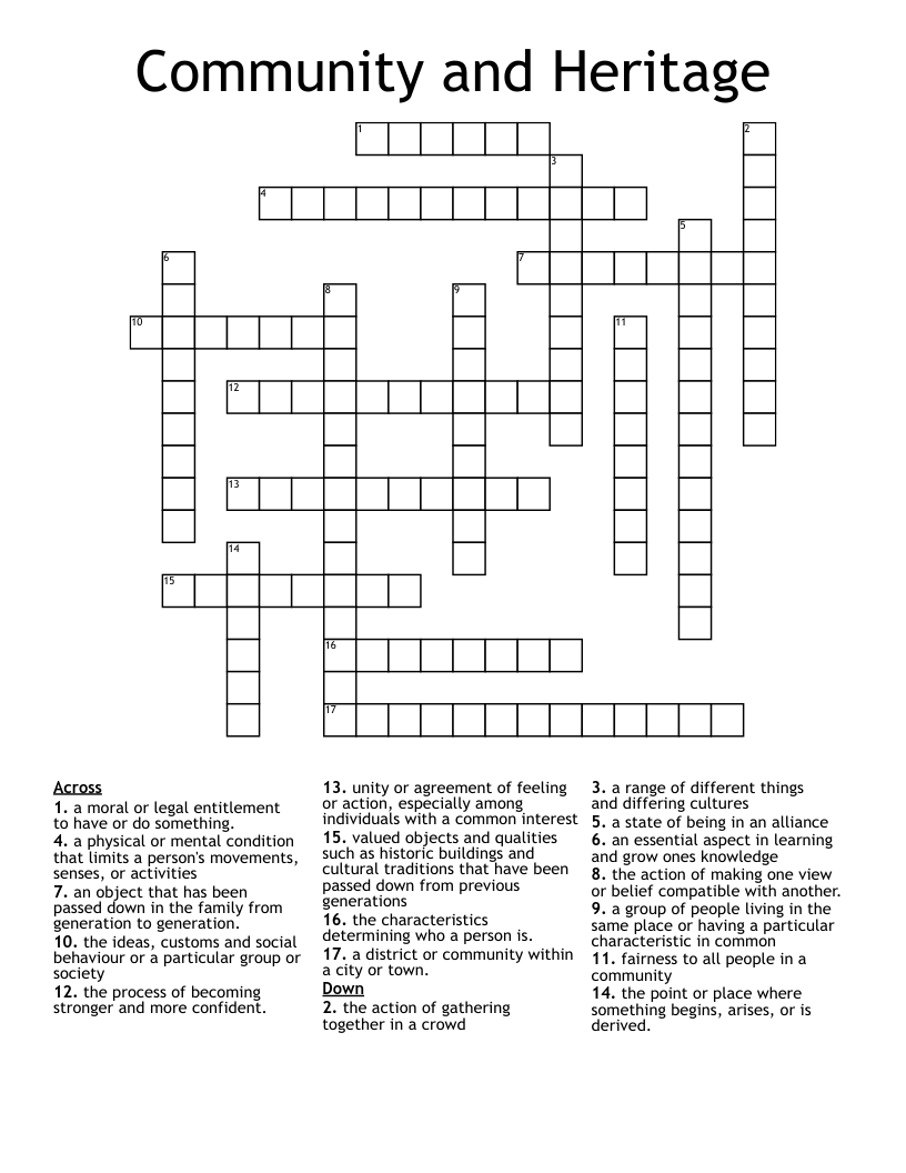 Community and Heritage Crossword