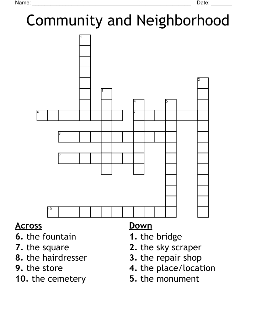 Community and Neighborhood Crossword