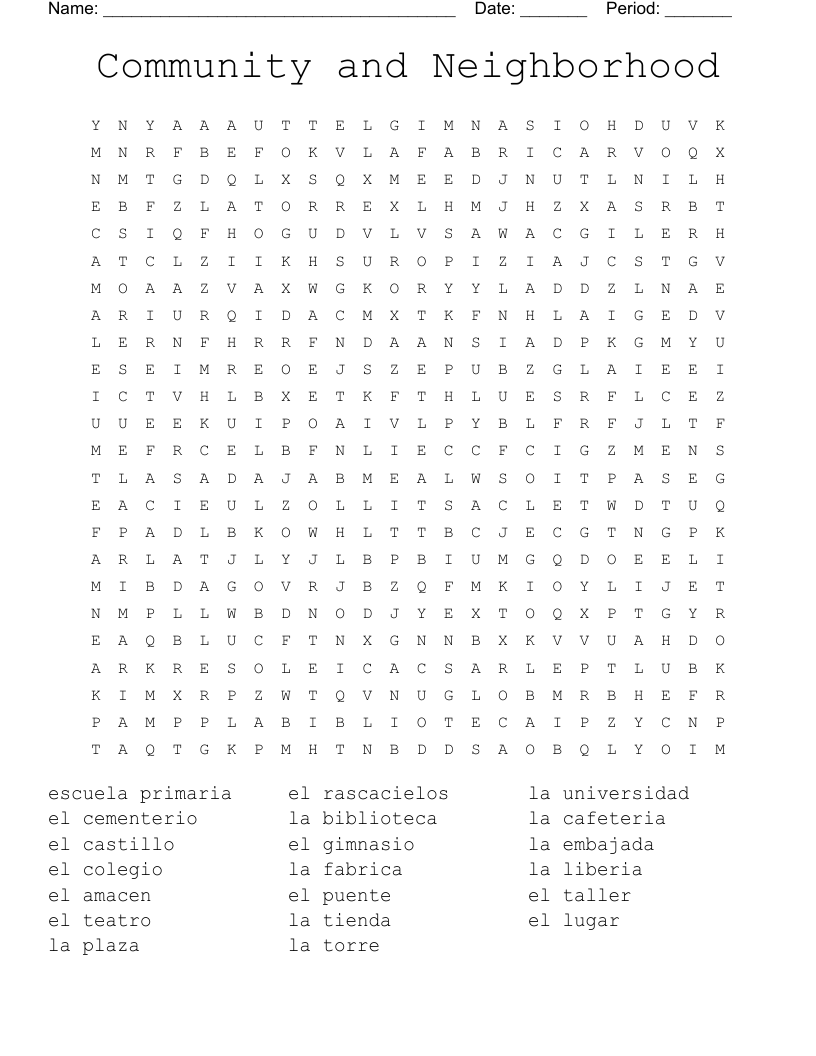 Community and Neighborhood  Word Search