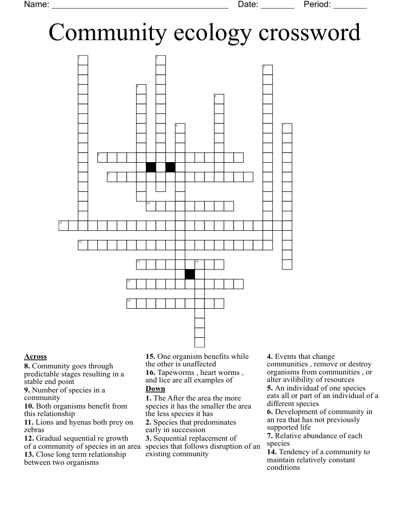 Community ecology  crossword 