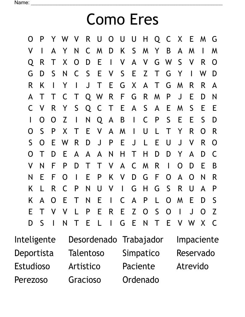 Como Eres Word Search