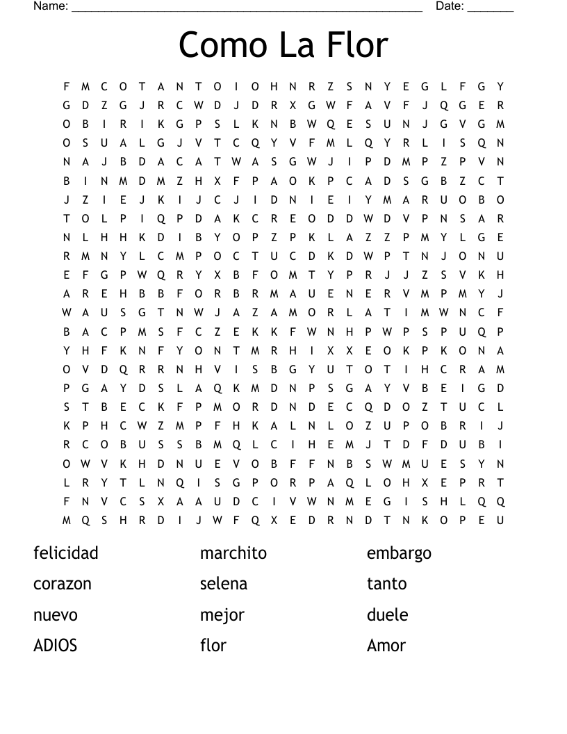 Como La Flor Word Search