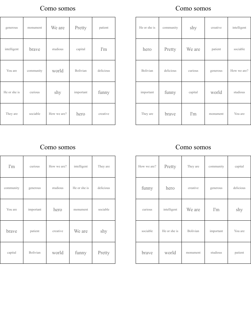 Como somos Bingo Cards