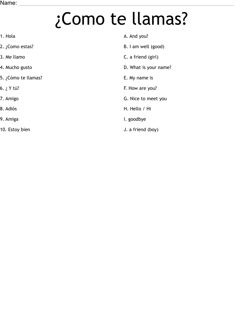 ¿Como te llamas? Worksheet