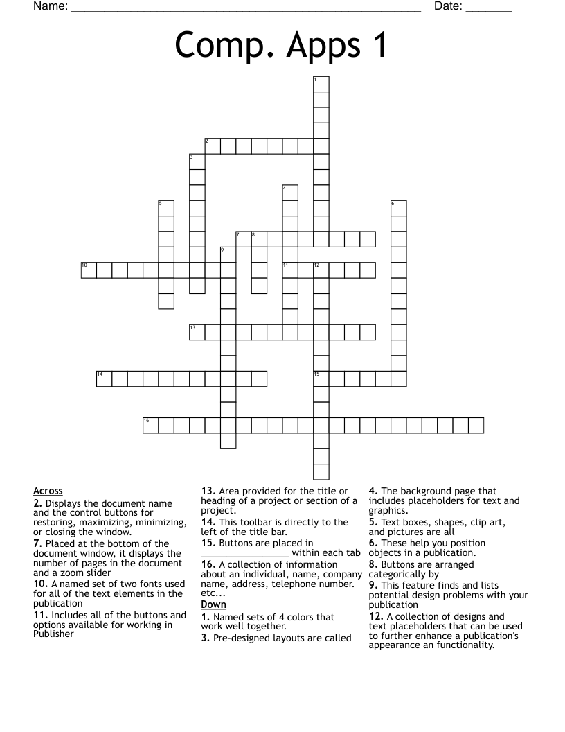 Comp. Apps 1 Crossword