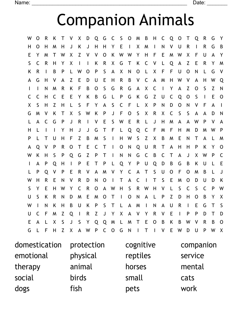 Companion Animals Word Search