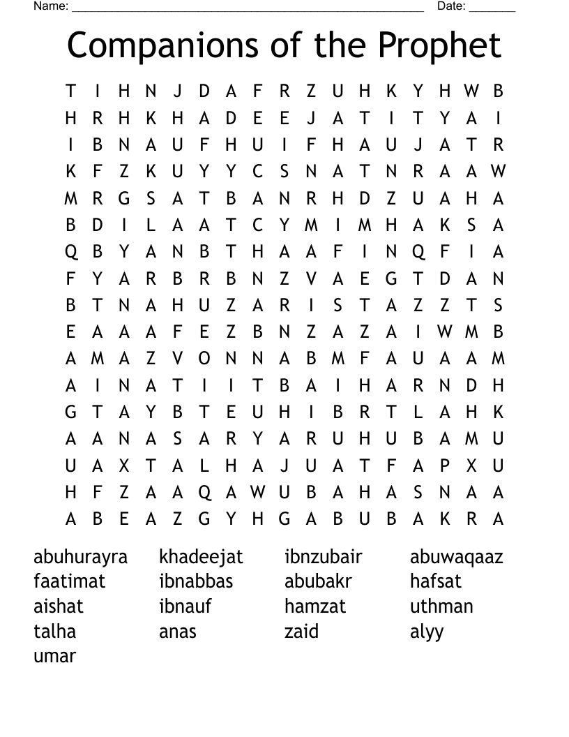Companions of the Prophet Word Search