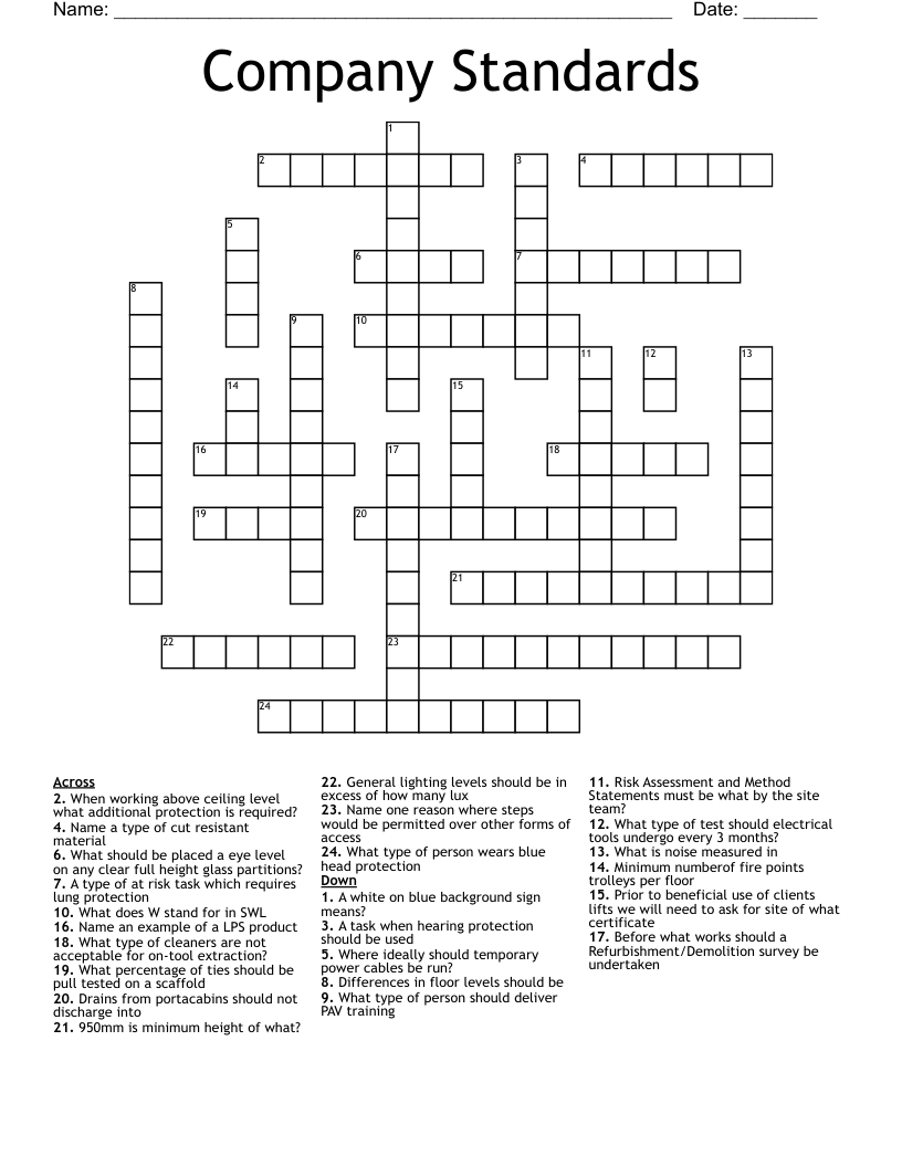 Company Standards  Crossword