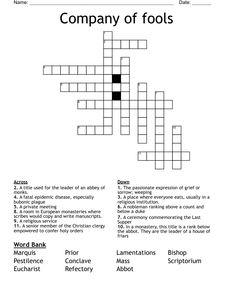 Company of fools Crossword