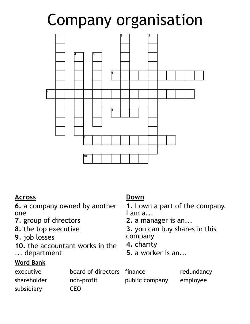 Company organisation Crossword