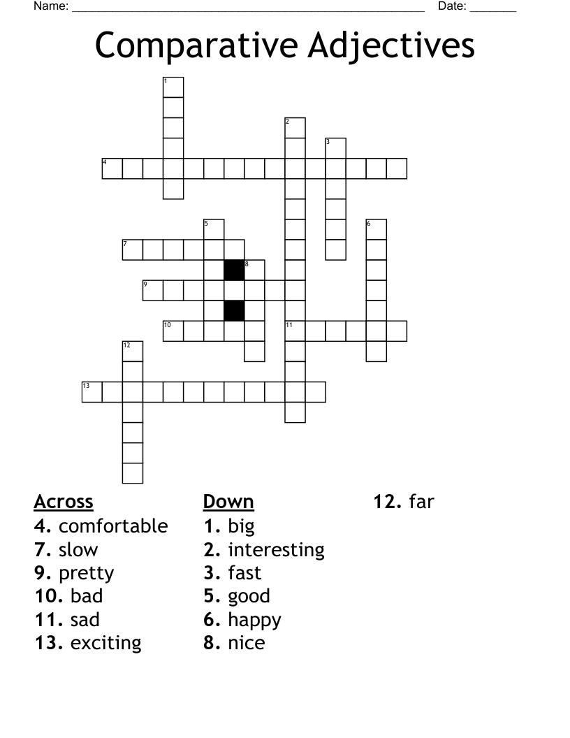 Comparative Adjectives Crossword
