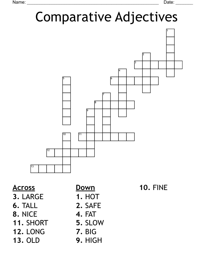 Comparative Adjectives Crossword