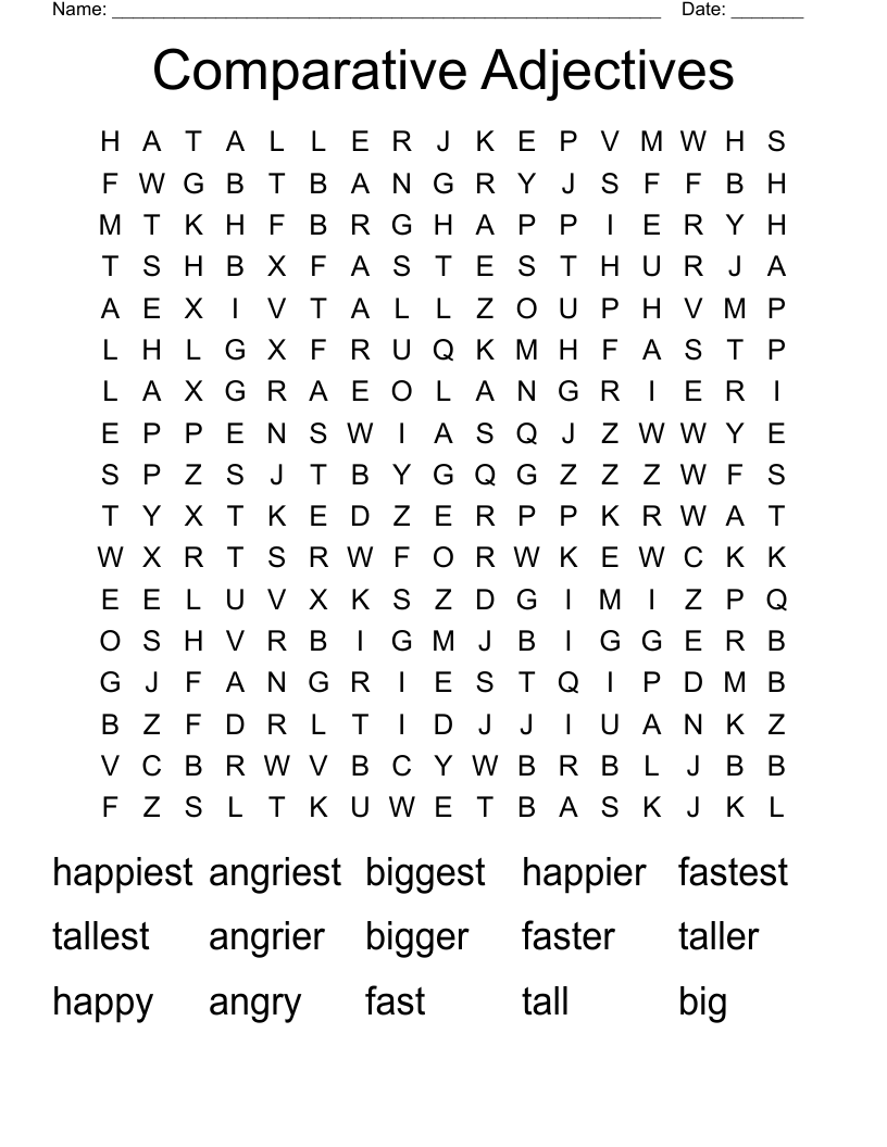 Comparative Adjectives Word Search