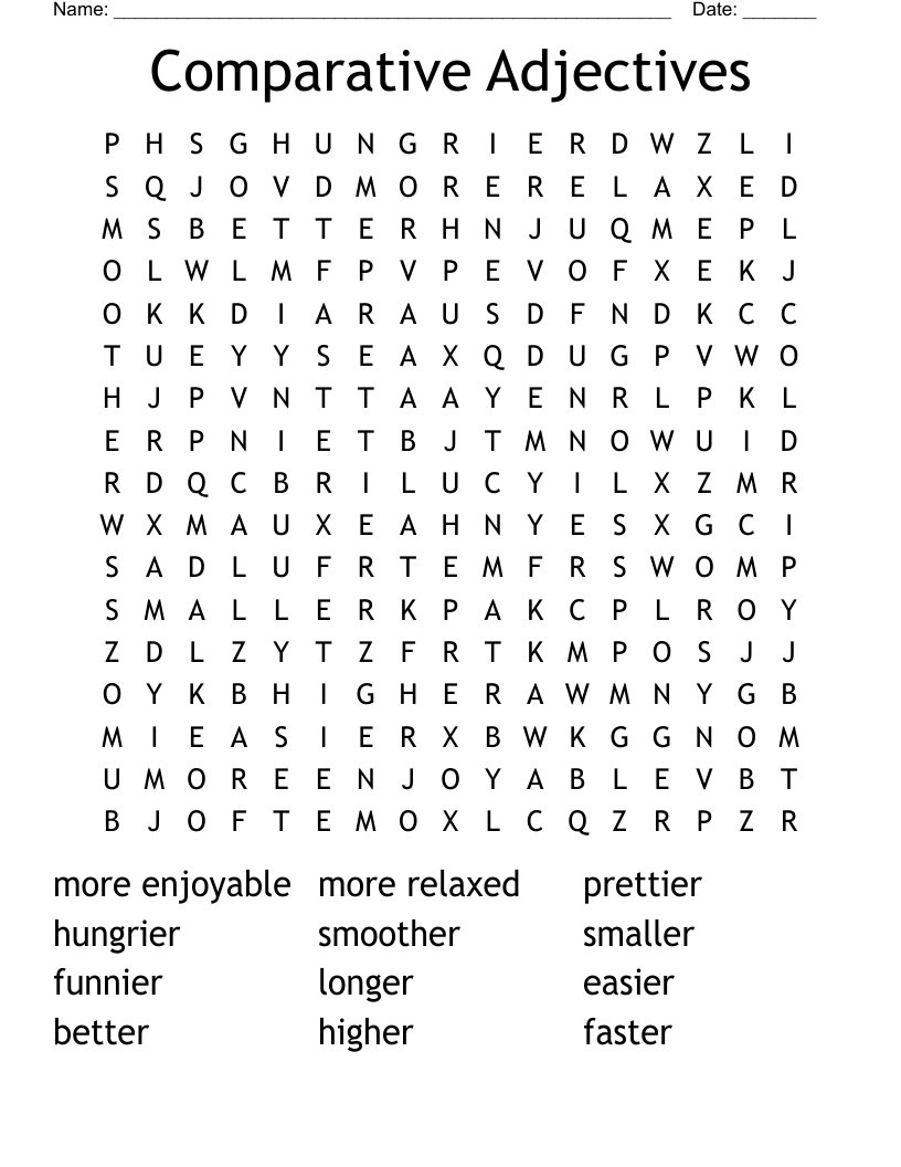 Comparative Adjectives Word Search