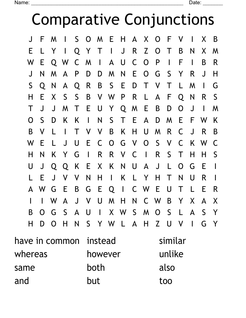 Comparative Conjunctions Word Search