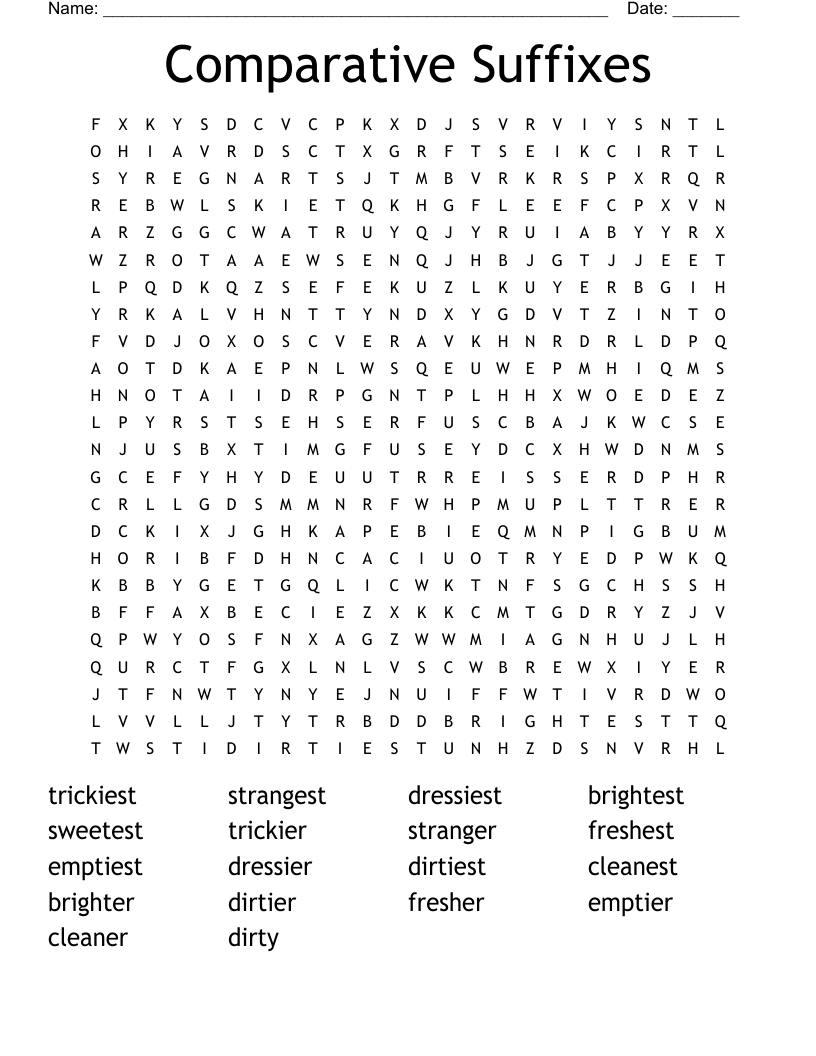 Comparative Suffixes Word Search