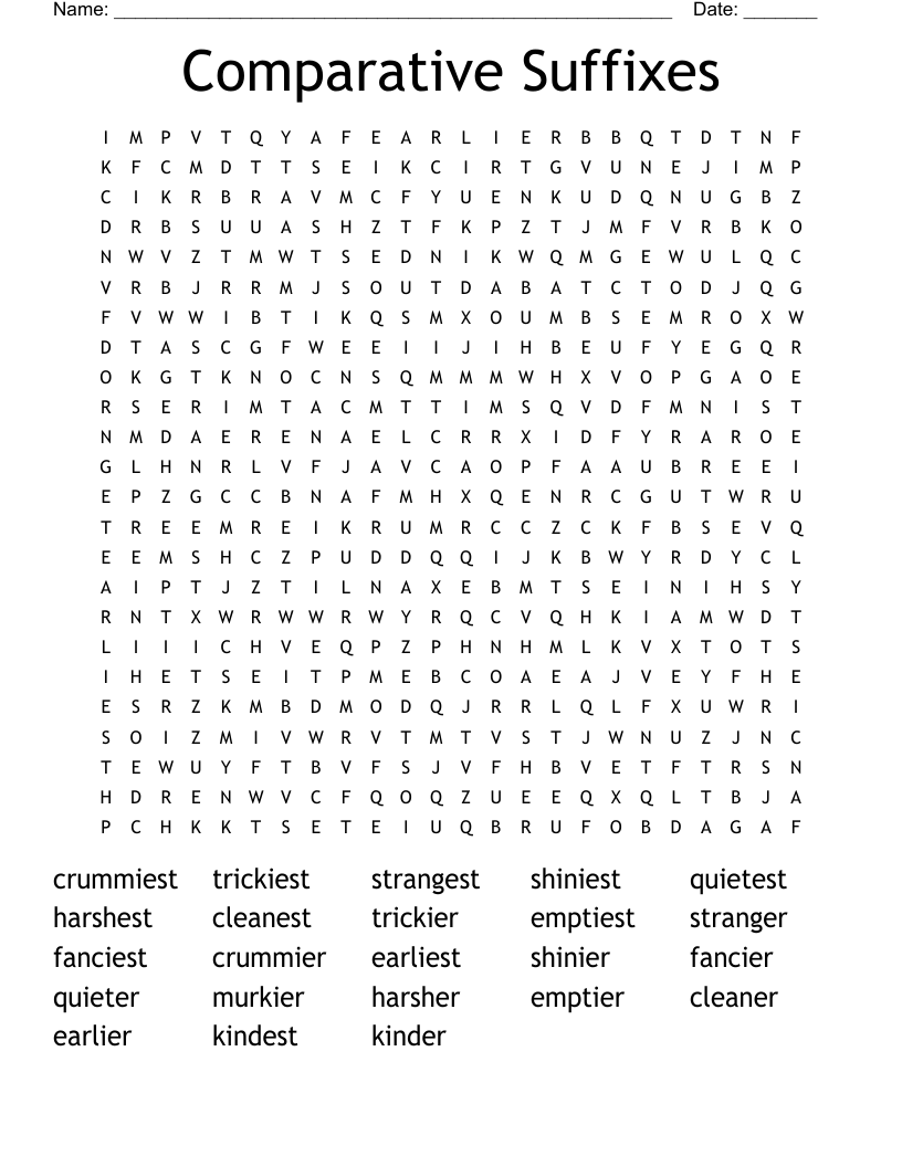 Comparative Suffixes Word Search