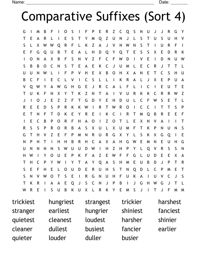 Comparative Suffixes (Sort 4) Word Search