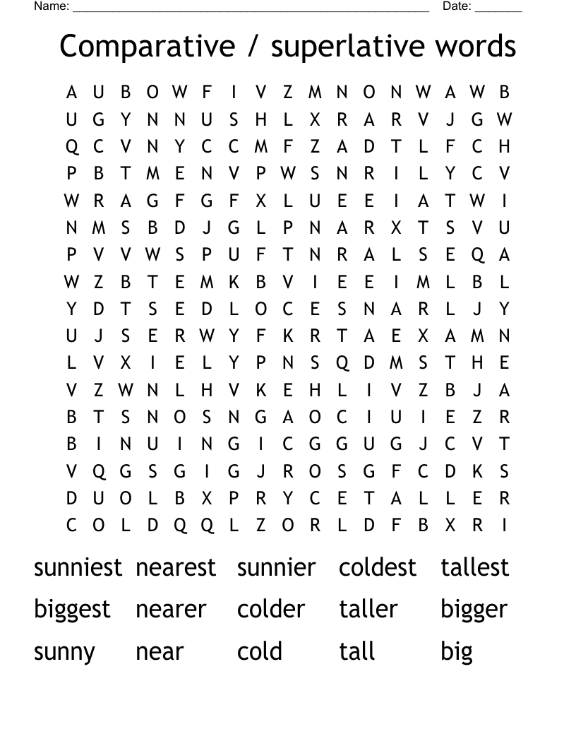 Comparative / superlative words Word Search