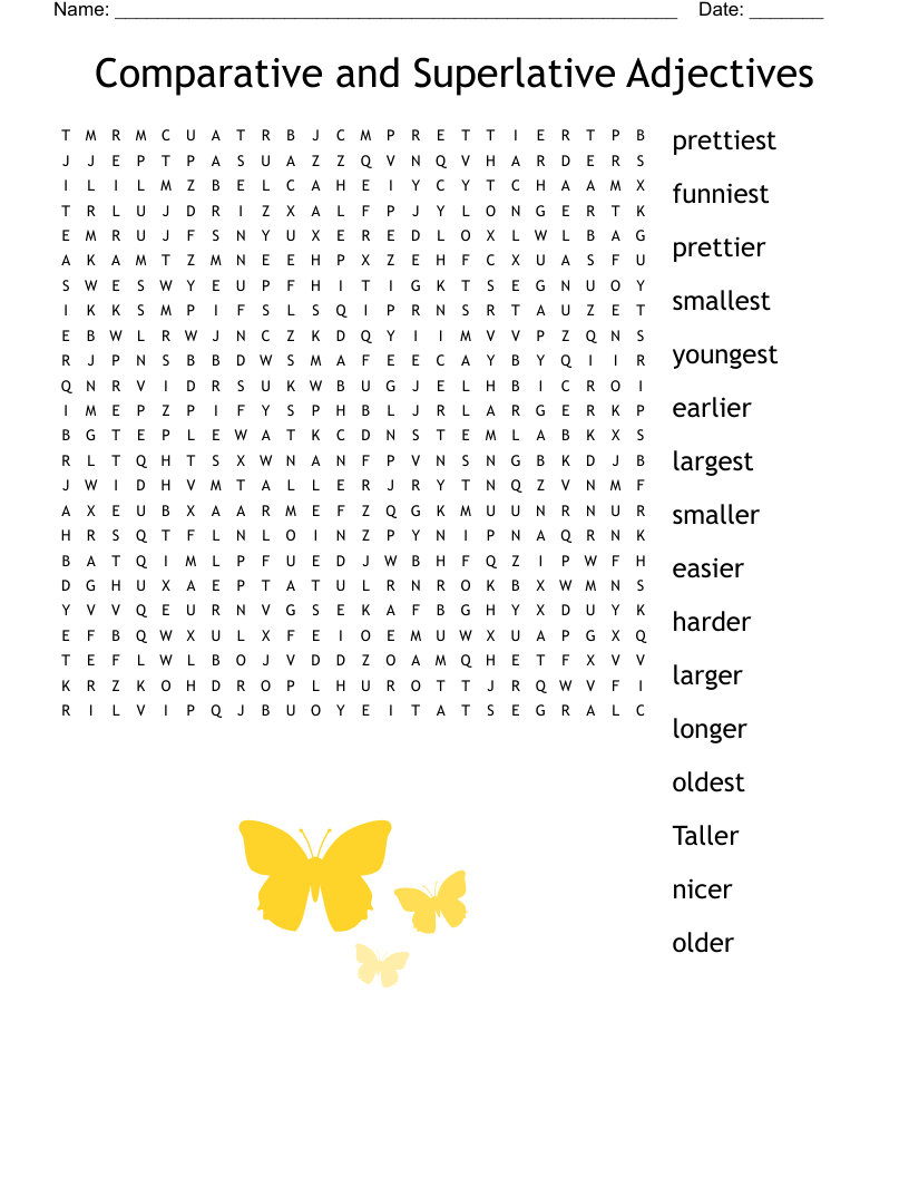 Comparative and Superlative Adjectives Word Search