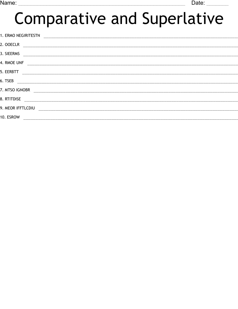 Comparative and Superlative  Word Scramble