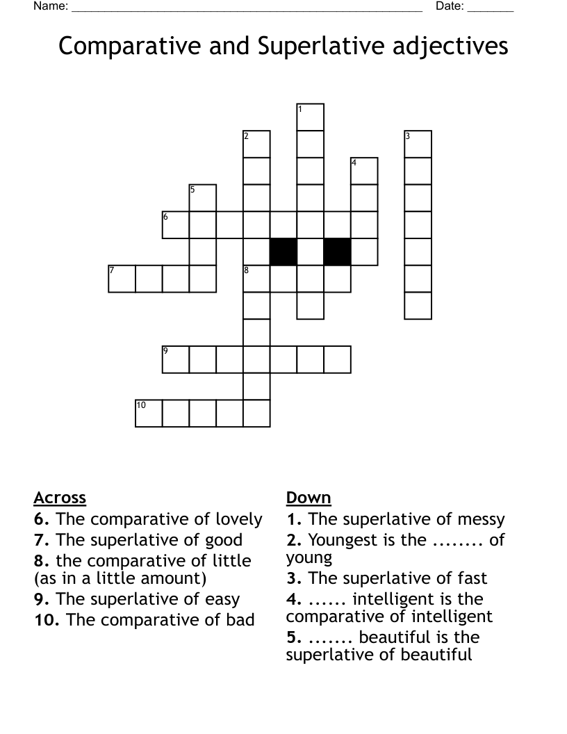 Comparative and Superlative adjectives Crossword