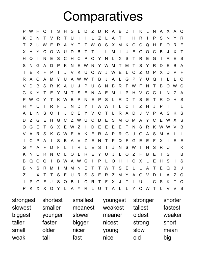 Comparatives Word Search