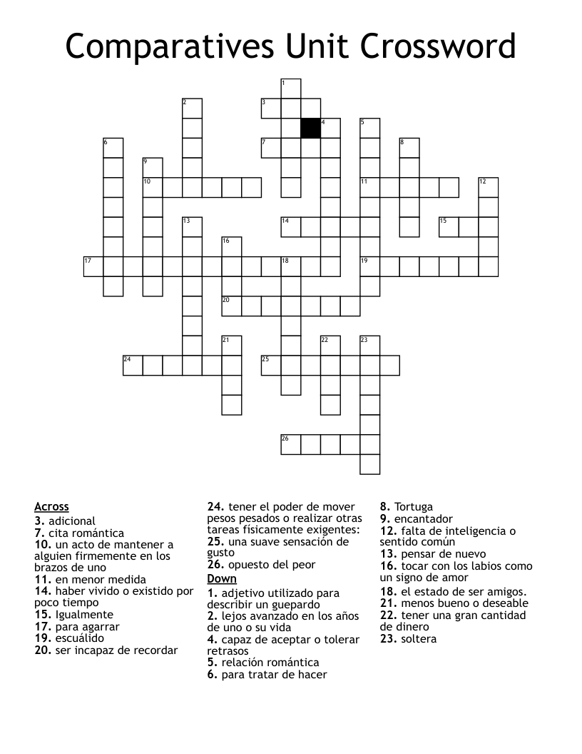 Comparatives Unit Crossword 