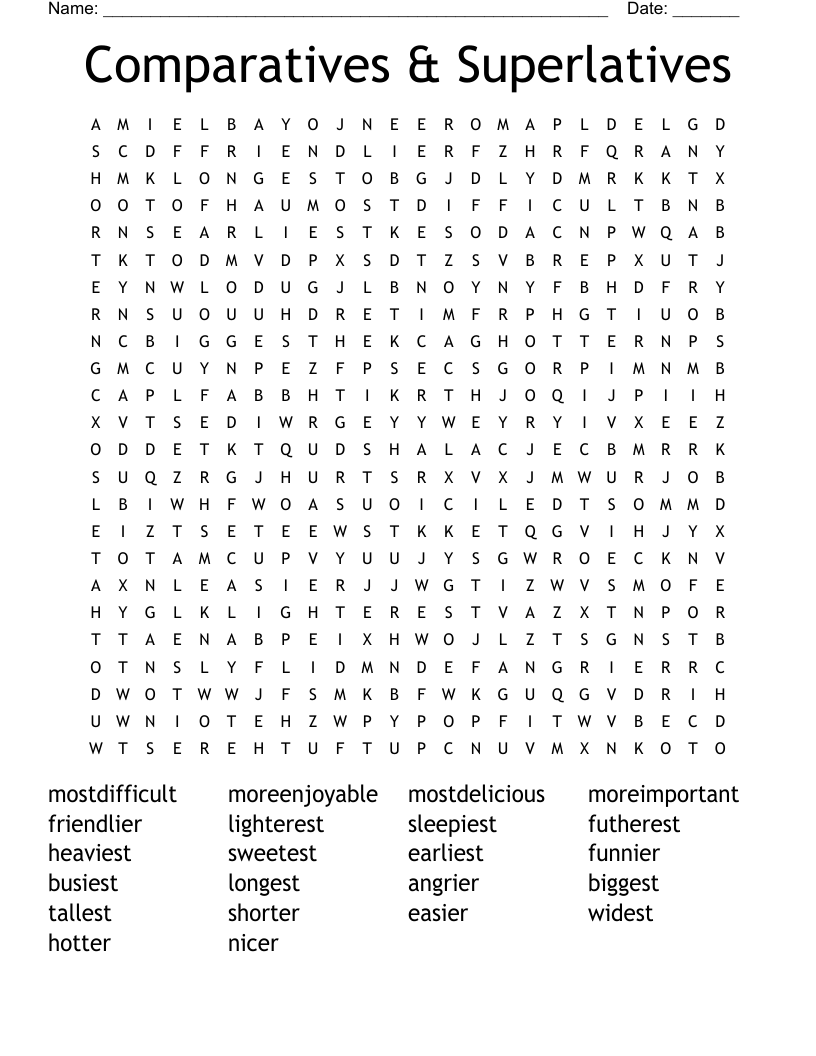 Comparatives & Superlatives Word Search