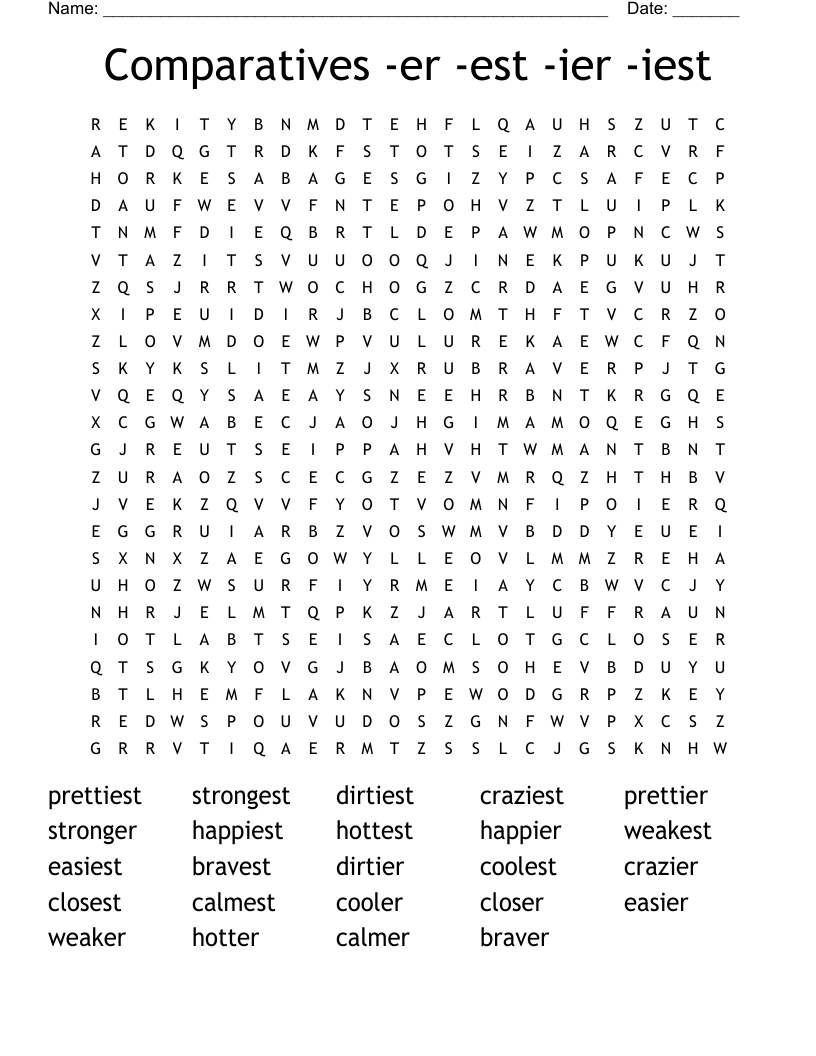 Comparatives    -er -est -ier -iest Word Search