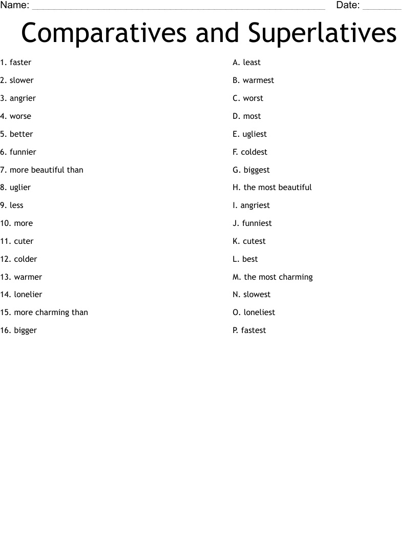 Comparatives and Superlatives Worksheet
