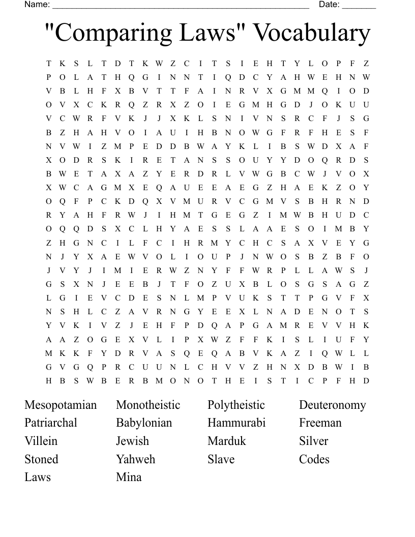 "Comparing Laws" Vocabulary Word Search