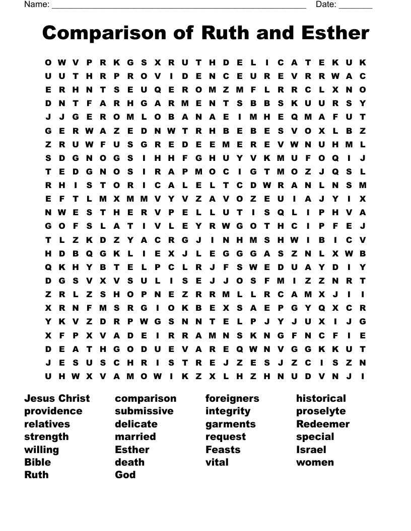 Comparison of Ruth and Esther Word Search