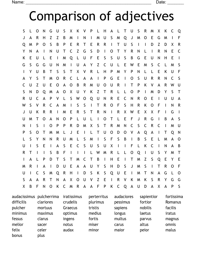 Comparison of adjectives Word Search
