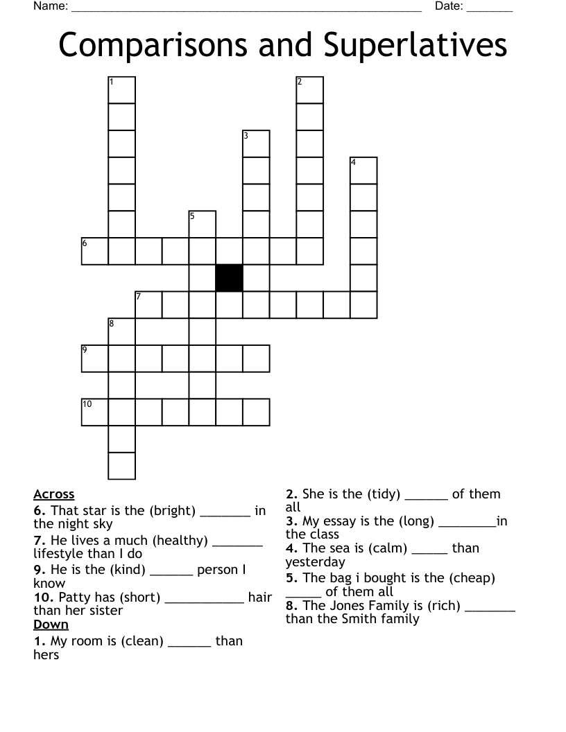 Comparisons and Superlatives Crossword