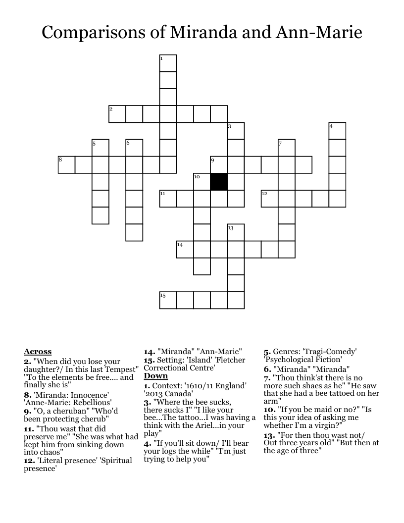 Comparisons of Miranda and Ann-Marie Crossword